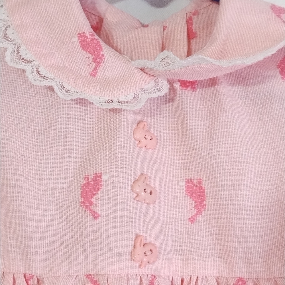 Vintage 80s Homemade Girls Pink Easter Bunny Dress Preppy Summer - Picture 3 of 7